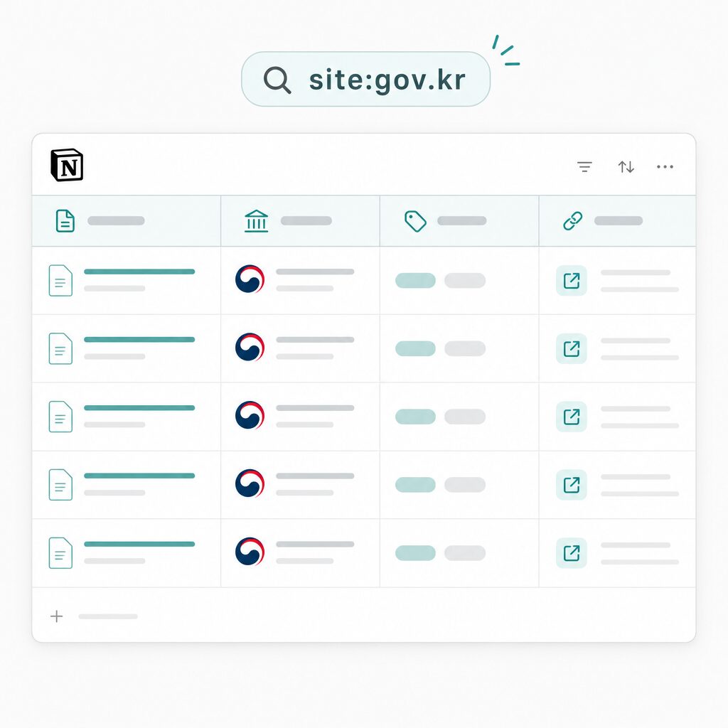 `site:plus.gov.kr` 한정 질의 결과를 한국어 표로 정리한 화면